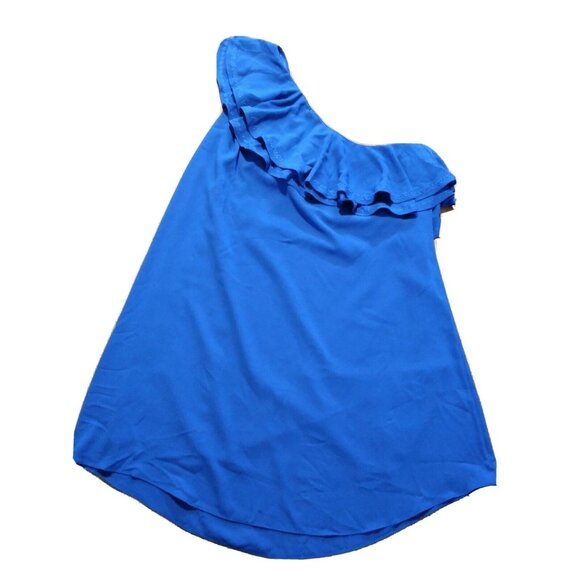 APT. 9 Plus Size 1X One Shoulder Embroidered Ruffle Dress Blue Lined NWT $54 - Picture 2 of 7